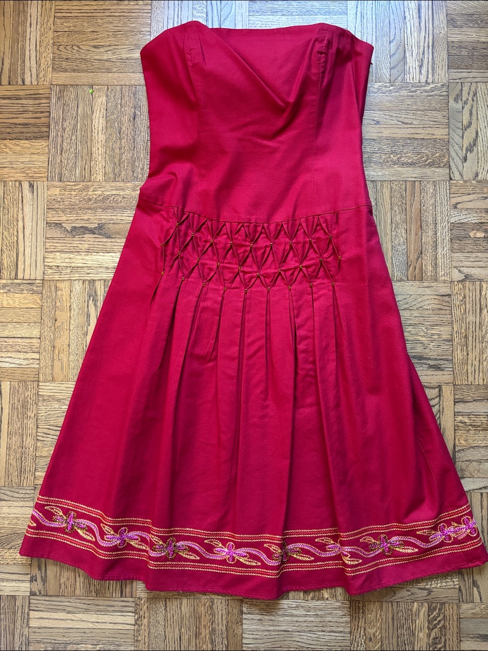 Laundry By Shelli Segal Women’s Red Strapless Embroidered Hem Dress